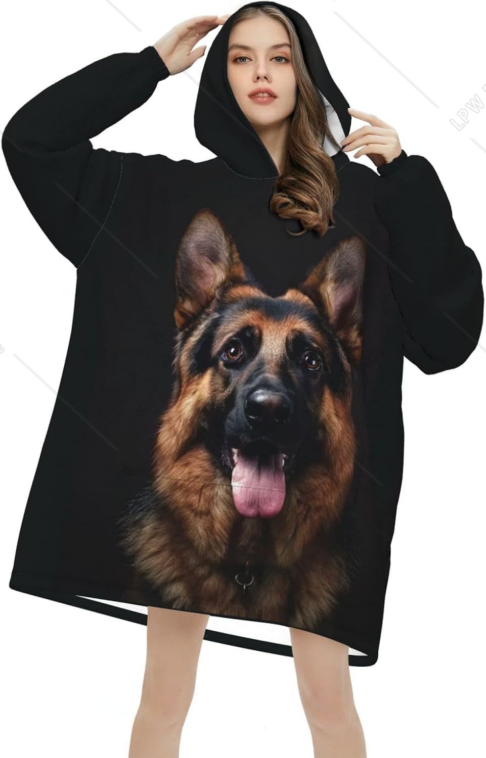 Sherpa Hoodie Fleece - Dog German Shepherd Wearable Blanket Hoodie