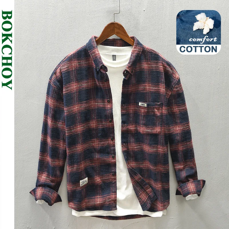 Flannel Shirt Lined - Spring and Autumn New Men 100%