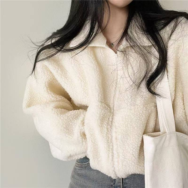 Women Stand Collar Cropped Zip - Sherpa Hoodie Fleece review and price